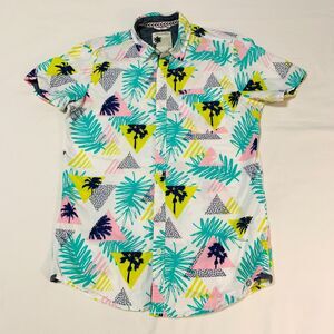 Hawaiian Green and Pink Button Up Shirt - Size XS